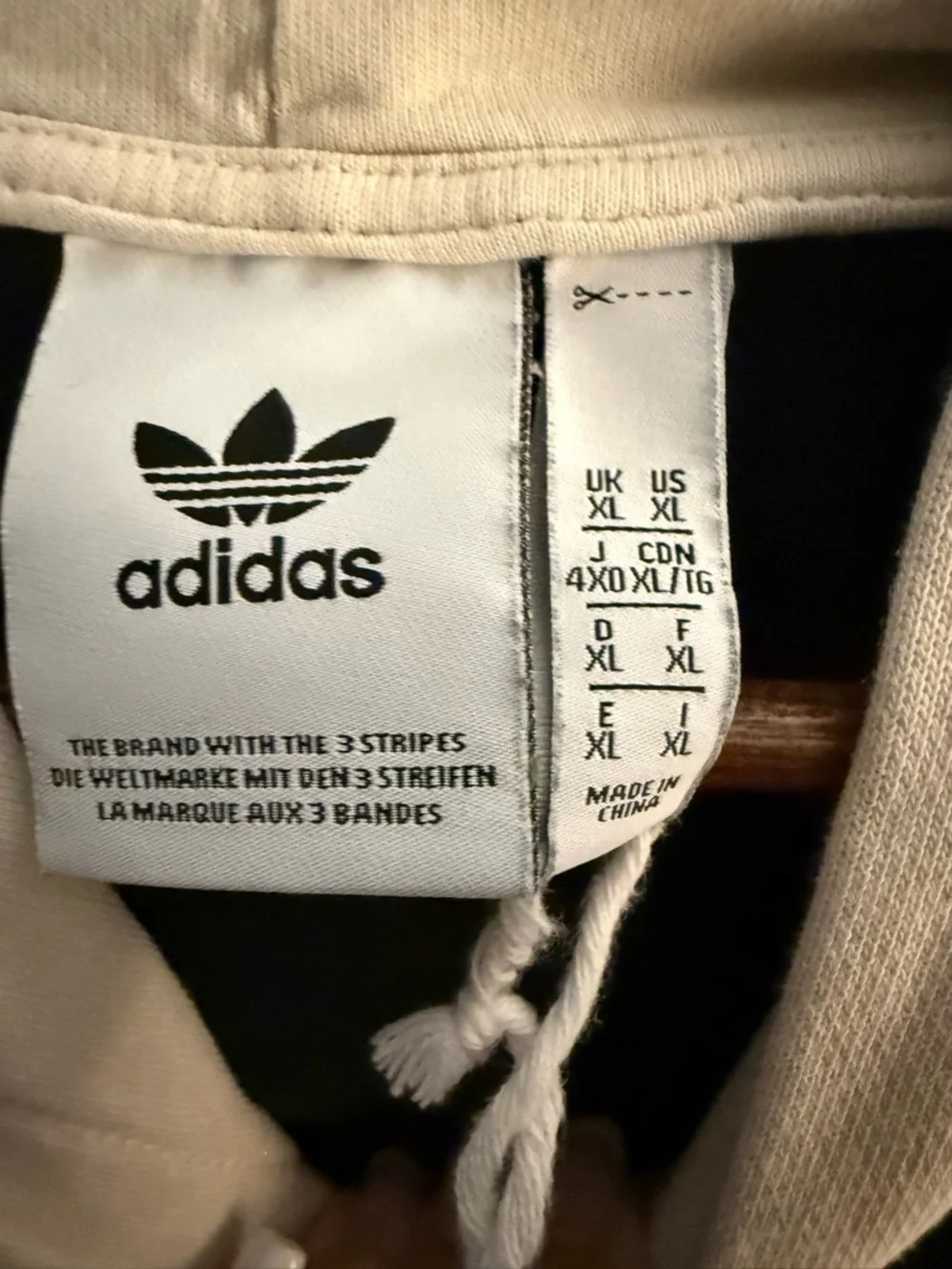 adidas Black Hoodie with Brown and Cream Sleeves